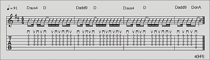 Dコードは1弦の動きだけで表情変化できる！の譜面